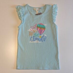 Matilda Jane Light Blue Soar Above the Clouds Tank with Lace and Hot Air Balloon
